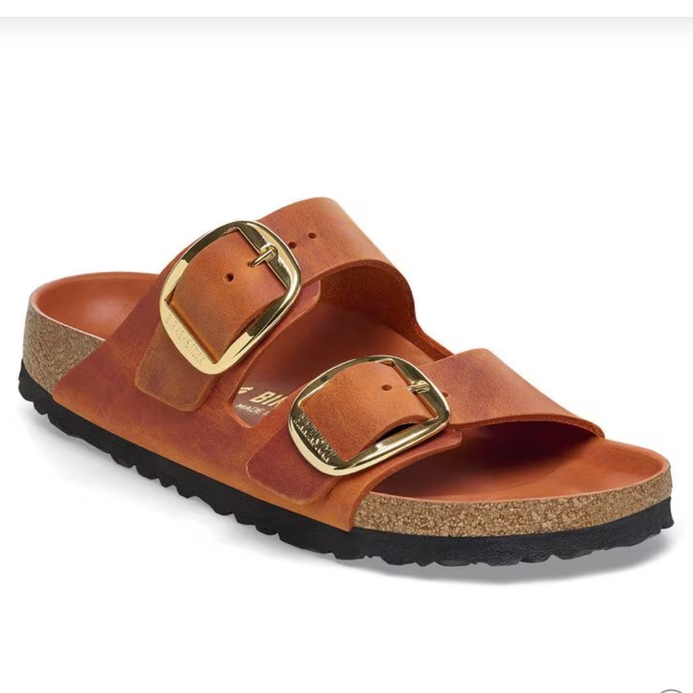 Birkenstock Brown Sandals with Gold Buckles